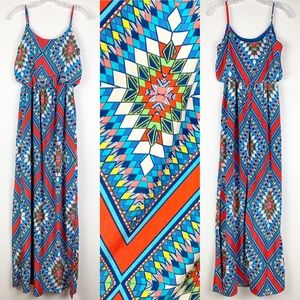 Hello Miss Maxi Dress Aztec Diamond Red Blue S